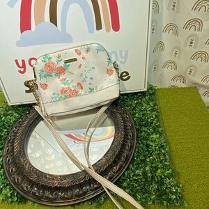 Madden Girl White and Coral Floral Crossbody Bag